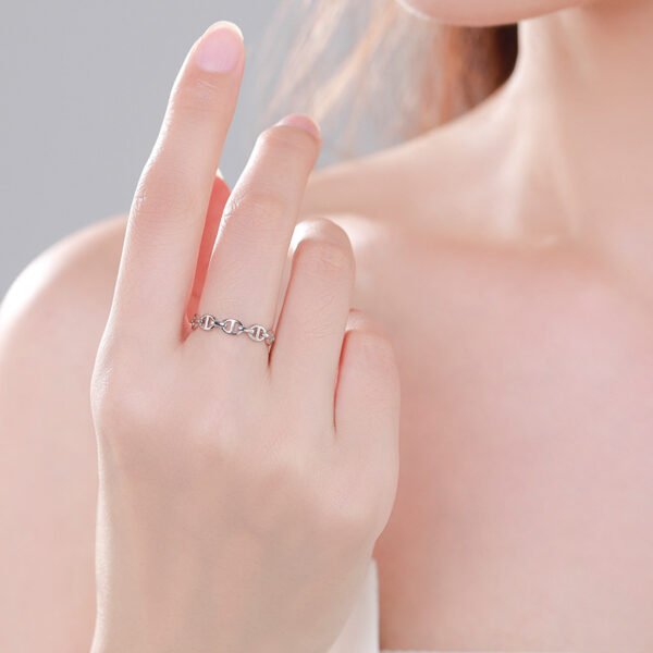 925 sterling silver geometric chain ring female European and American INS simple personality ring tail ring niche cold style bracelet - Image 2