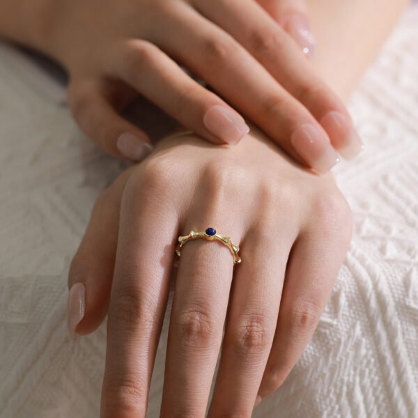 S925 sterling silver new style plain lapis lazuli bamboo open ring national fashion festival high-rise retro gold index finger ring - Image 2
