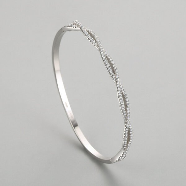 S925 silver bracelet female Korean version of small fresh cross wave hollow micro inlay bracelet light luxury Joker hand jewelry wholesale - Image 4