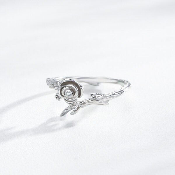 S925 sterling silver rose diamond ring women's European and American style ins high-end cold style retro finger ring tail ring - Image 3
