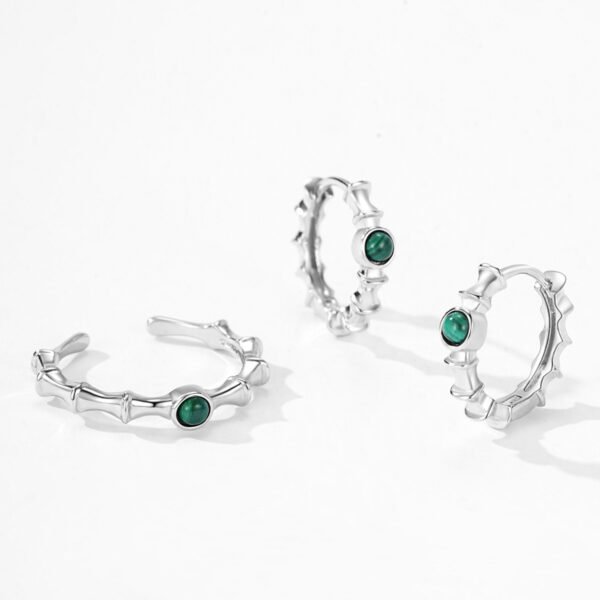 High-rise S925 sterling silver new Chinese style malachite bamboo open ring Women's retro commuter design index finger ring - Image 4