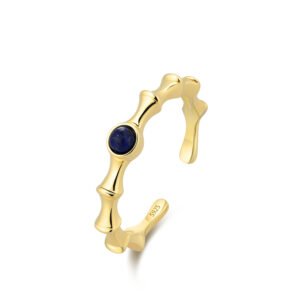 S925 sterling silver new style plain lapis lazuli bamboo open ring national fashion festival high-rise retro gold index finger ring