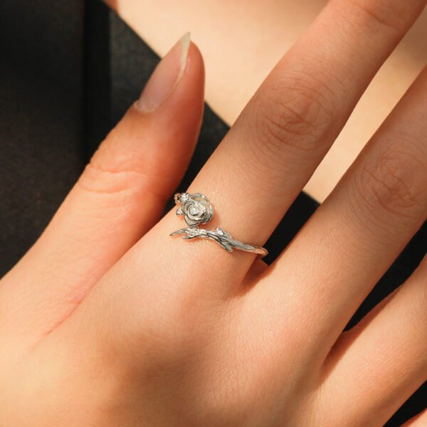 S925 sterling silver rose diamond ring women's European and American style ins high-end cold style retro finger ring tail ring - Image 2