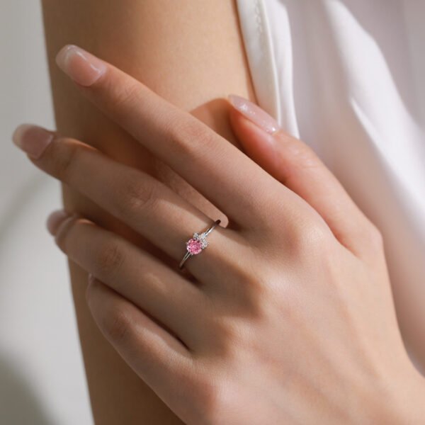 Elegant S925 Sterling Silver New Romantic Pink Zircon Ring Women's Simple Sweet All-match High-grade Finger Ring - Image 2