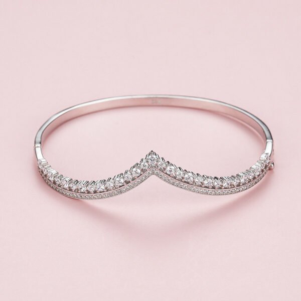 s925 Sterling Silver Bracelet Women's European and American Cross-border Fashion V-shaped Crown Bracelet Luxury High-end Diamond Opening Bracelet - Image 3