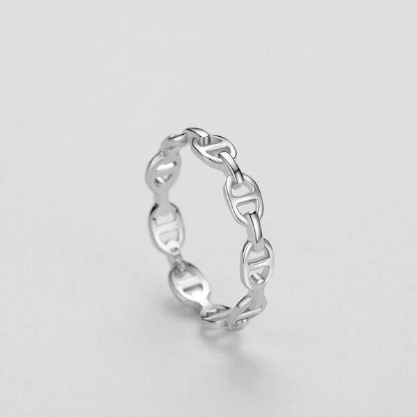 925 sterling silver geometric chain ring female European and American INS simple personality ring tail ring niche cold style bracelet - Image 3
