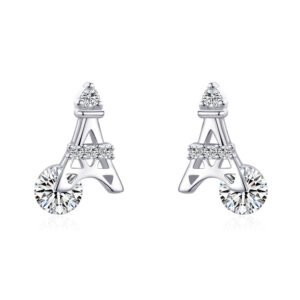 s925 sterling silver stud earrings women's Japanese and Korean-style light luxury exquisite Paris tower Diamond-embedded earrings elegant fashion ear jewelry wholesale