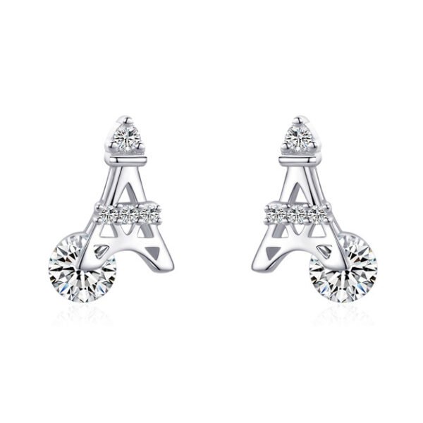 s925 sterling silver stud earrings women's Japanese and Korean-style light luxury exquisite Paris tower Diamond-embedded earrings elegant fashion ear jewelry wholesale