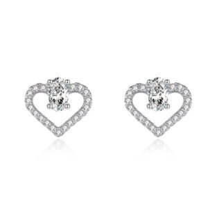 S925 sterling silver lovely stud earrings women's Korean-style fashion personalized diamond-embedded heart-shaped earrings ins All-match ear jewelry wholesale