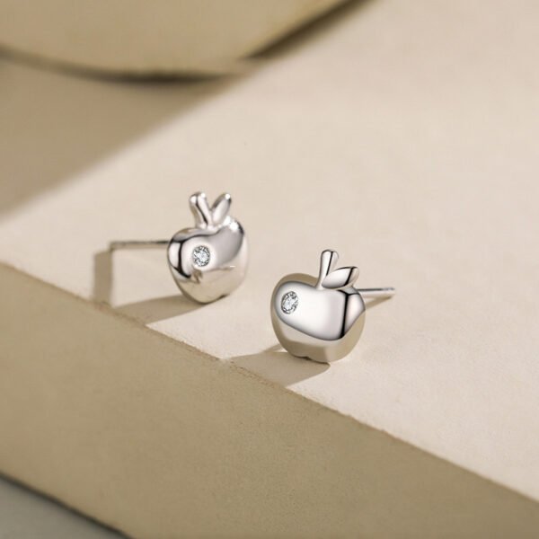 S925 Sterling Silver Exquisite Mini Apple Stud Earrings Women's Korean-style Sweet All-match Non-allergic Fruit Earrings Earrings Earrings Batch - Image 3