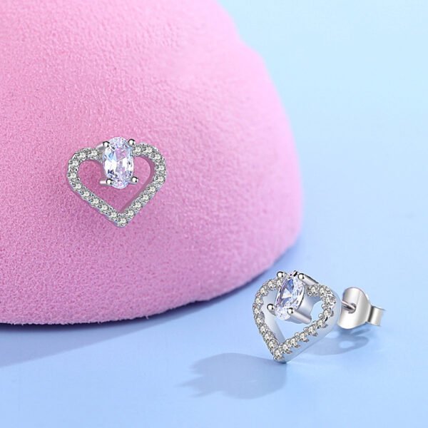 S925 sterling silver lovely stud earrings women's Korean-style fashion personalized diamond-embedded heart-shaped earrings ins All-match ear jewelry wholesale - Image 3