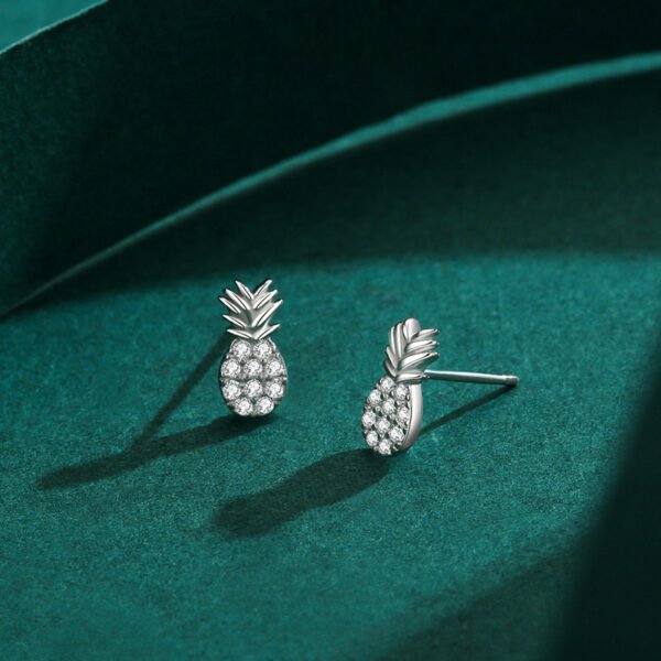 S925 Silver Pineapple Earrings Women's Korean Style Fresh and Non-Allergic Earrings ins Internet Red Micro Diamond Fruit Earrings - Image 3