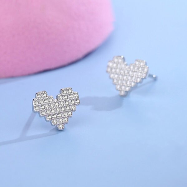 S925 Silver Full Diamond Love Earrings Women's Korean-style Sweet Romantic Heart-shaped Earrings Instagram Popular Hot Earrings - Image 3