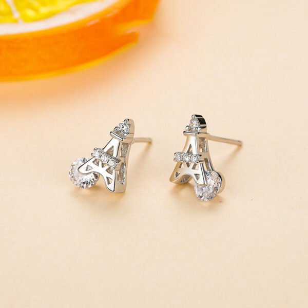 s925 sterling silver stud earrings women's Japanese and Korean-style light luxury exquisite Paris tower Diamond-embedded earrings elegant fashion ear jewelry wholesale - Image 4