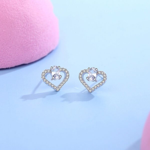 S925 sterling silver lovely stud earrings women's Korean-style fashion personalized diamond-embedded heart-shaped earrings ins All-match ear jewelry wholesale - Image 4