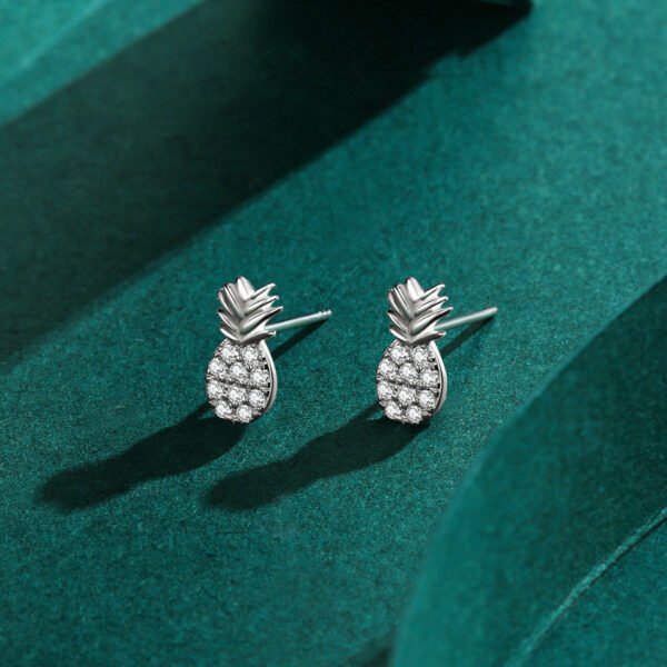 S925 Silver Pineapple Earrings Women's Korean Style Fresh and Non-Allergic Earrings ins Internet Red Micro Diamond Fruit Earrings - Image 4
