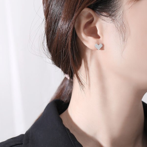 S925 Silver Full Diamond Love Earrings Women's Korean-style Sweet Romantic Heart-shaped Earrings Instagram Popular Hot Earrings - Image 2